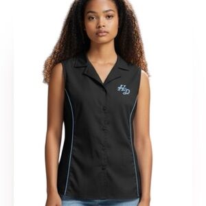 Harley Davidson sleeveless collar shirt, snap front cotton/spandex black, Sz L